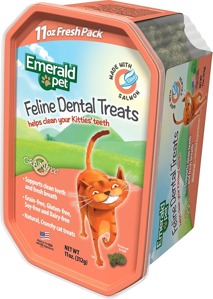 Feline Dental Treats — Tasty and Crunchy Cat Dental Treats Grain Free — Natural Dental Treats to Clean Cat Teeth, Freshen Cat Breath, and Reduce Plaque and Tartar Buildup — Salmon Treats, 11 oz-PurrikoPets