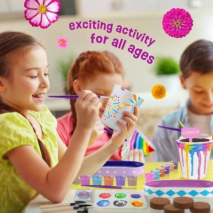4 Set Paint & Plant Flower Gardening Kit - Gifts for Girls Ages 8-12, Arts and Crafts for Kids Ages 8-12, Kids Gardening Set, Birthday Toys Gifts for Girls Boys Ages 6 7 8 9 10 11 12-PurrikoPets