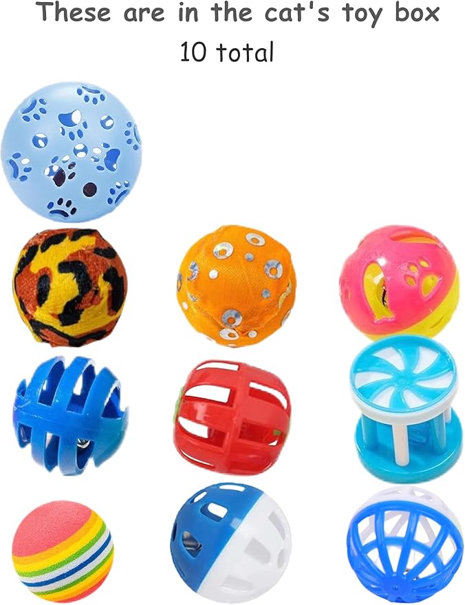 10-Pack Cat Toy Balls with Bells for Kittens and Cats of All Breeds (1.5'' - 2.2'', Cat Toys Deluxe Pack)-PurrikoPets