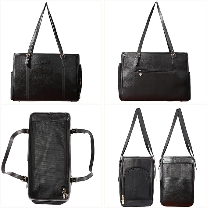 Fashion Dog Purse Pet Carrier Leather Bag for Small Dogs Cats Puppy, Portable Tote Bag Airline Approved Soft-Sided Carriers (Black)-PurrikoPets