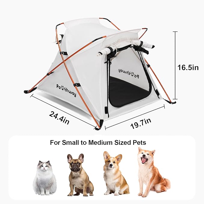 Dog Tent Cat Tent with Aluminum Poles and Camping Mat, Outdoor Waterproof Pet Tent with Zippered Mesh Door, Dog House, Cat House, Pet Playpen, Portable and Collapsible (White, Small)-PurrikoPets