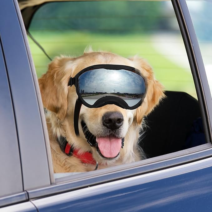 Dog Goggles for Large Dogs, UV Wind Dust Fog Protection, Soft Frame Adjustable Dog Sunglasses, Summer Driving & Winter Snow Eyewear, Tactical Pet Glasses with Elastic Strap (Black)-PurrikoPets