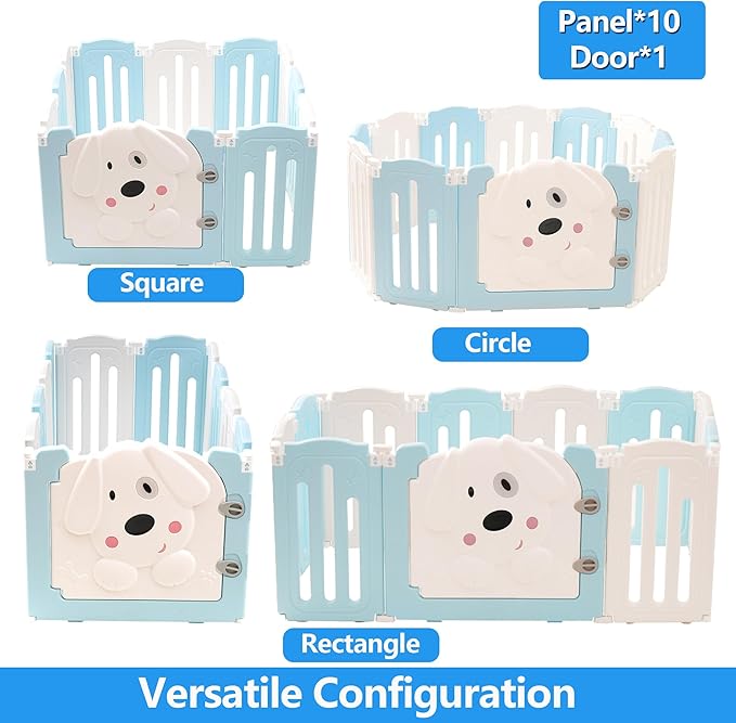 Foldable Dog Play Pen Indoors, Non-Slip Sturdy Puppy Playpen with Door, 25.5" H 10-Panel Adjustable Shape Dog Fence Pen for Small/Medium Dogs, Thickened, Easy to Store-PurrikoPets
