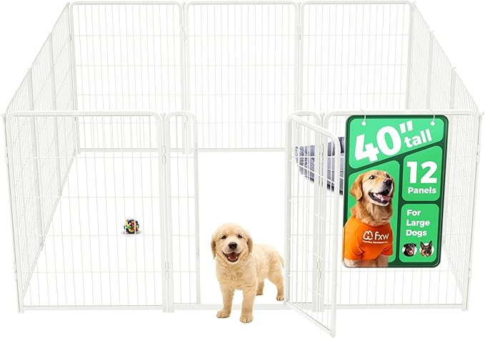 FXW Homeplus Unleashed Indoor Dog Playpen - Stress-Free and Safe Play, Heavy Duty 40 Inch 12 Wire Panels Dog Pen for Medium and Large Dogs, White│Patented-PurrikoPets