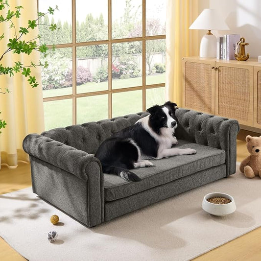 Dog Sofa Couch for Medium to Large Dogs, 55" Memory Foam Pet Sofa Couch with Washable Fabric, Durable Elevated Dog Bed with Legs, Removable Cushion for Medium and Large Dogs, Dark Grey-PurrikoPets
