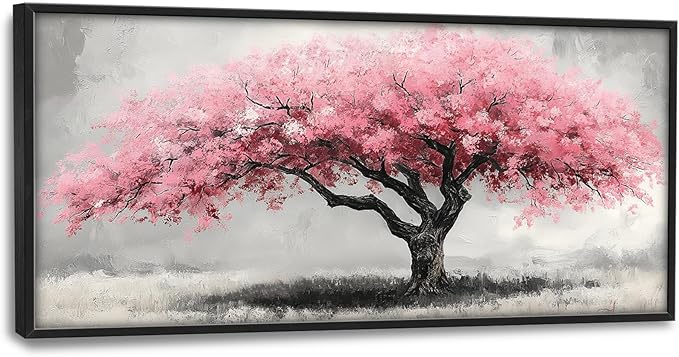 Extra Large Framed Pink Tree Wall Art,Abstract Tree of Life Wall Decor,Pink and Grey Pictures for Living Room,Canvas Print Painting Modern Artwork Bedroom Office Bathroom Home Decor 60L x30W-PurrikoPets