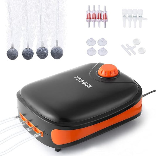 FEDOUR 4W/5W/8W Aquarium Corded Electric Air Pump, 96GPH/160GPH/256GPH Dual Outlets 4 Outlets Oxygen Pump, Ultra Quiet Aquarium Bubbler for up to 300 Gallon Fish and Turtle Tank-PurrikoPets