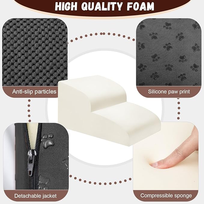Dog Stairs for Small Dogs - High Density Foam Pet Steps, Extra Wide Dog Ramp with Non-Slip Bottom for High Beds, Couch and Sofa, Best for Dogs Injured, Older Doggy Cats,2 Steps, Black-PurrikoPets