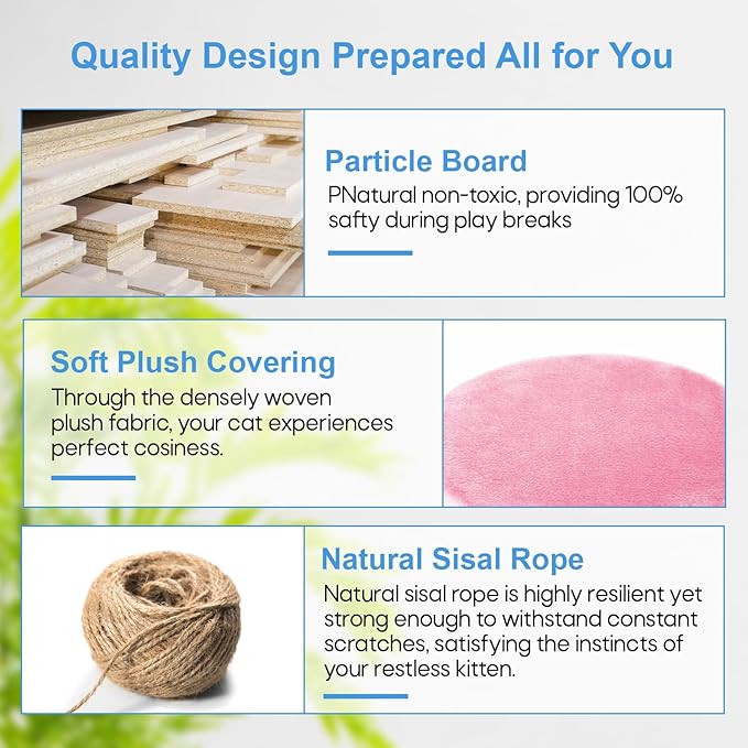 FDW Cat Tree 54in Cat Tower Multi-Level Durable Cat Scratching Post & Cozy Fun Cat Jumping Platform Space Saving Cat Condo Pet Play House for Indoor Cats,Pink-PurrikoPets