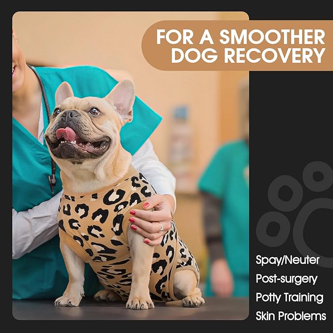 FUAMEY Recovery Suit for Dogs After Surgery,Soft Breathable Dog Bodysuit E-Collar & Cone Alternative Surgical Suit,Male Female Dog Neuter Spay Suits Anti Licking Wounds Onesie Brown Leopard XS-PurrikoPets