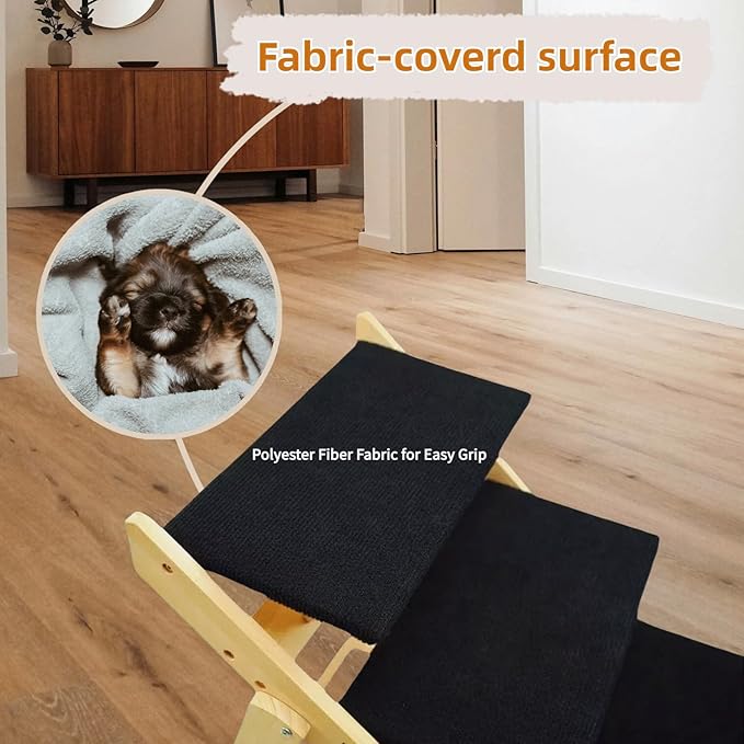 Foldable Dog Stairs/Ramp with 4 Steps - Durable Wooden Pet Stairs for Small, Medium, Large Dogs - Black (5098)-PurrikoPets