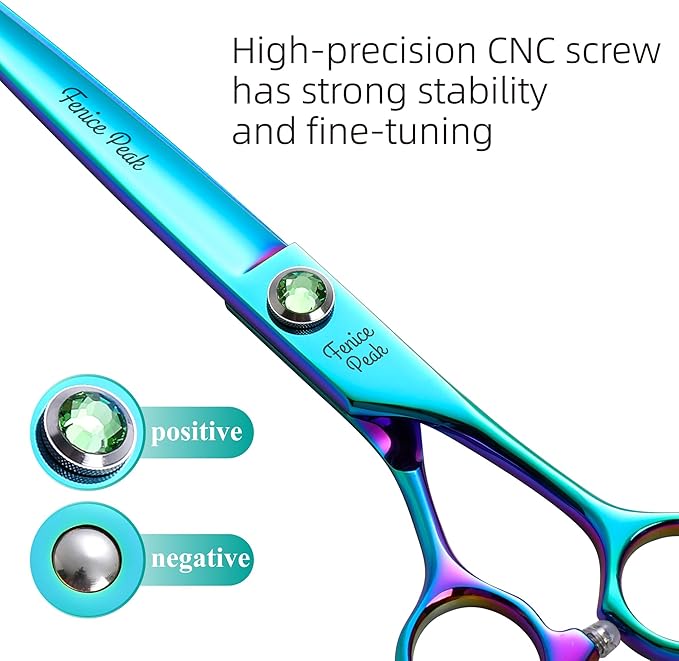 Fenice Peak Green Dog Grooming Scissors Set Straight Thinning Curved and Chunker Shears 4PCS Kit with Simulated Emerald Screw 440C Trimming Shears Durable and Sharp-PurrikoPets