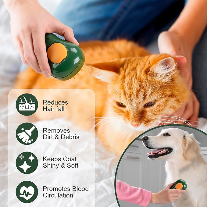 3-in-1 Steam Brush for Cat and Dog Deshedding - Portable Pet Hair Removal Tool for Indoor Shedding, Grooming Supplies-PurrikoPets