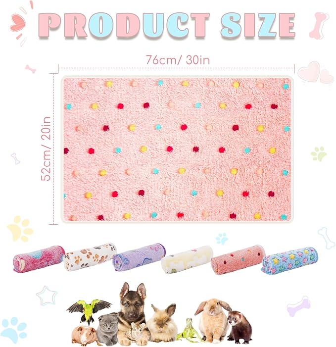 6 Pack Guinea Pig Cage Liner, Washable Guinea Pig Fleece Blankets Beding Accessories, Flannel Throw Warm Sleep Mat, Pet Pee Pads for Small Animal Hamster Rabbit Puppy Cat (Light Color, 30x20 Inch)-PurrikoPets