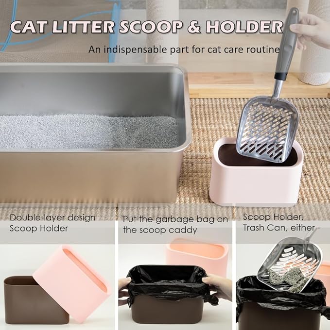 Full Metal Cat Litter Scoop with Holder – Heavy Duty Litter Scooper & Speed Sifter – Aluminum Cat Poop Scooper Captures All Clumps – Washable Stand for Easy Cleaning-PurrikoPets