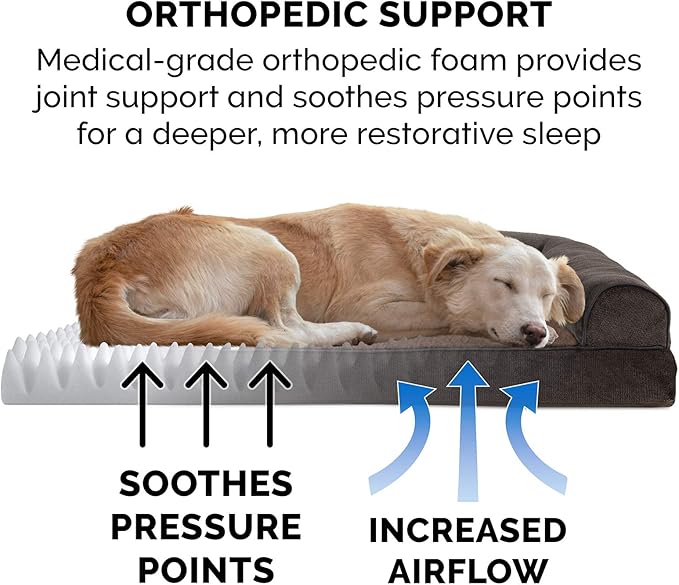 Furhaven Orthopedic Dog Bed for Large Dogs w/ Removable Bolsters & Washable Cover, For Dogs Up to 95 lbs - Sherpa & Chenille Sofa - Coffee, Jumbo/XL-PurrikoPets