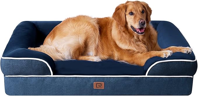 EHEYCIGA Orthopedic Dog Beds for Extra Large Dogs, Waterproof Memory Foam XL Dog Bed with Sides, Non-Slip Bottom and Egg-Crate Foam Big Pet Couch Bed with Washable Removable Cover, Navy-PurrikoPets