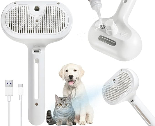3-in-1 Steam Brush for Cats & Dogs – Hair Removal Comb with One-Click Release & Water Spray – Grooming Brush for Shedding, Long/Short Hair-PurrikoPets