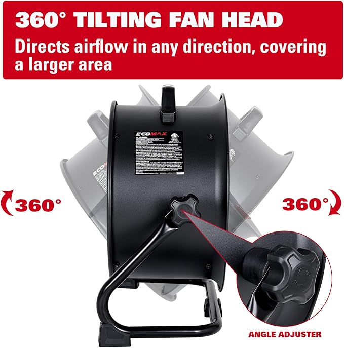 16 Inch High Velocity Industrial Fan Portable Heavy Duty Drum Metal Shop Fan with 3-Speed 360° Tilting, Floor Fans for Warehouse Workshop Garage, ETL Listed, EMF101618D-PurrikoPets