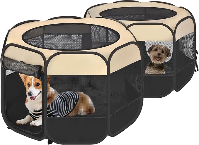 EighteenTek 2-in-1 Pop Up Cat Playpen, Assembly-Free Dog Puppy Pet Playpen, Indoor Outdoor Cats Enclosed, Cat Tent House Crate Cage, Portable & Foldable Playpen for Kittens(No Divider, Unified Space)-PurrikoPets