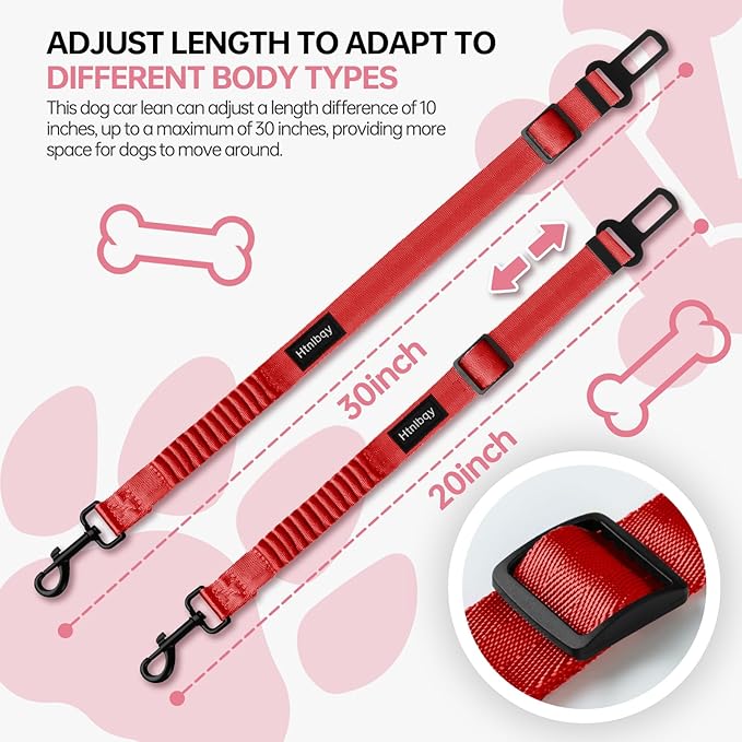 3 Pack Thickened Dog Seat Belt Adjustable Dog Car Seatbelts for Vehicle Nylon Pet Safety Seat Belt with Elastic Bungee Buffer Durable Car Harness for Dogs,Red-PurrikoPets