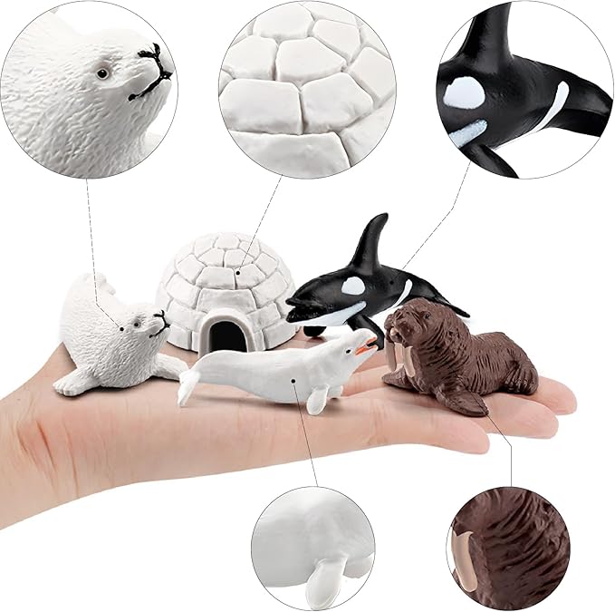 18pcs Arctic Animal Figures, Realistic Arctic Animals Toy Figurines Set with Arctic Fox Wolf Polar Bear Reindeer Figures for Kids, Miniature Toys Cake Topper Birthday Gift-PurrikoPets