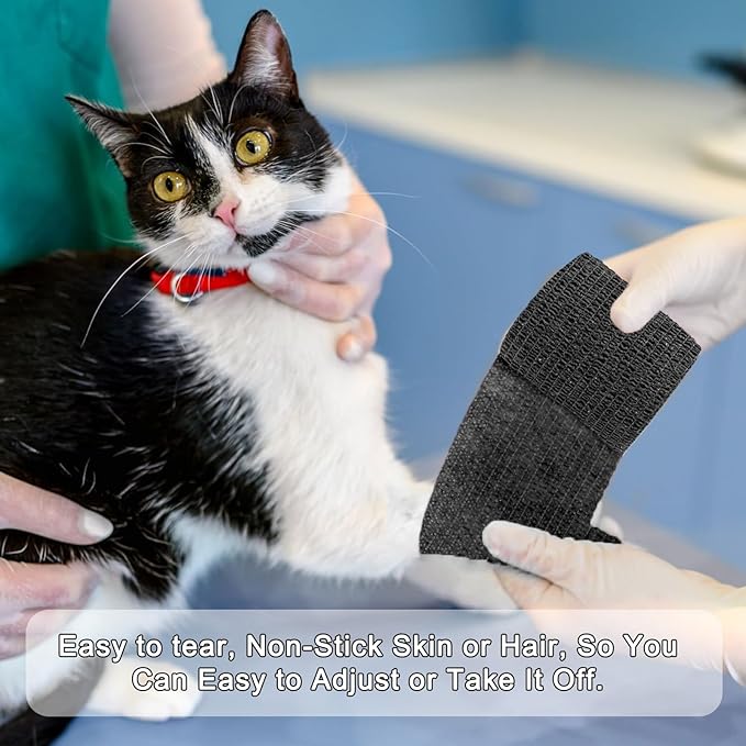 24 Pack Self Adhesive Bandage Wrap, 2” x 5 Yards Elastic Cohesive Bandage Wrap Black Athletic Tape Grip Tape for Ankle, Wrist Sprains, Sports Injuries & Pet First Aid | Medical Sports Tape-PurrikoPets