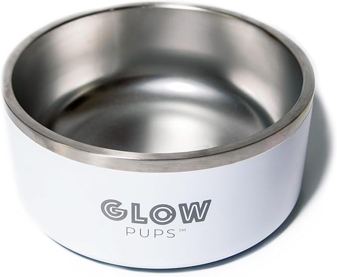 64 oz White Dog Bowl for Medium and Large Dogs, Non Slip Double Wall Vacuum Insulated Stainless Steel Dog Bowl That Keeps Water Cool (64 oz, White)-PurrikoPets