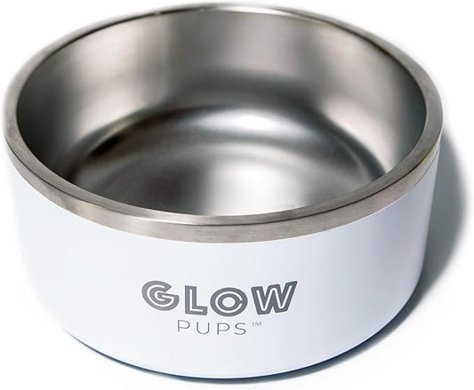 64 oz White Dog Bowl for Medium and Large Dogs, Non Slip Double Wall Vacuum Insulated Stainless Steel Dog Bowl That Keeps Water Cool (64 oz, White)-PurrikoPets