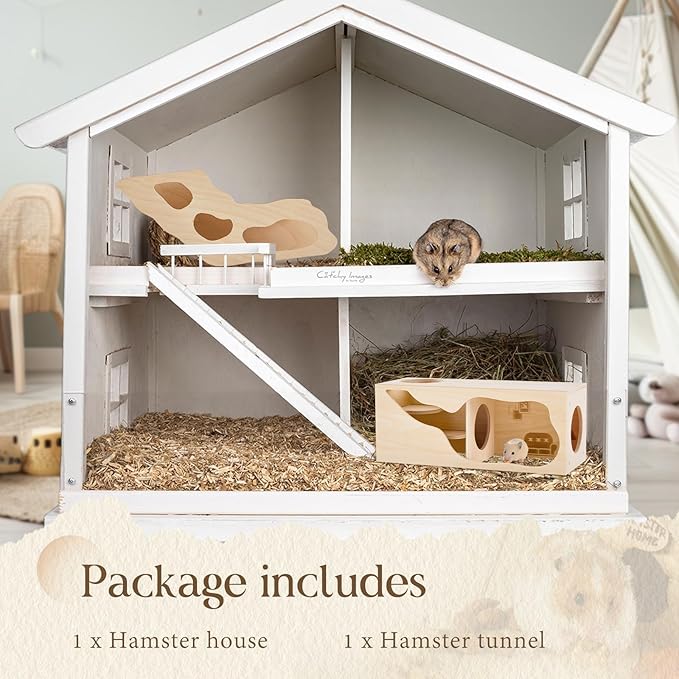 2 Pcs Hamster Houses and Hideouts Hamster Tunnel Set Wood House for Hamster with Climbing Ladder Exploring Tunnel Multi Chamber Maze for Small Animals Pets Gerbils Hedgehogs Rats Mice-PurrikoPets