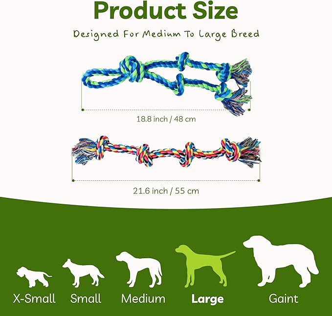 Dog Rope Toy for Large Dogs, 2 Pack Heavy Duty Dog Chew Toys for Aggressive Chewers, Indestructible Dog Toys for Super Chewer, Durable Tug of War Pet Toy for Medium to Large Breed Teeth Cleaning-PurrikoPets