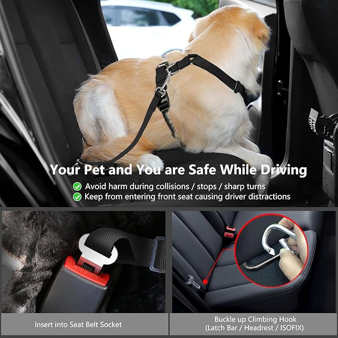 Dog Seat Belt, Safety Vest Dog Car Harness with Adjustable Buckle Dog Seat Belt for Vehicle Nylon Pet Safety Seat Belts Heavy Duty(XL, Black Daisy)-PurrikoPets