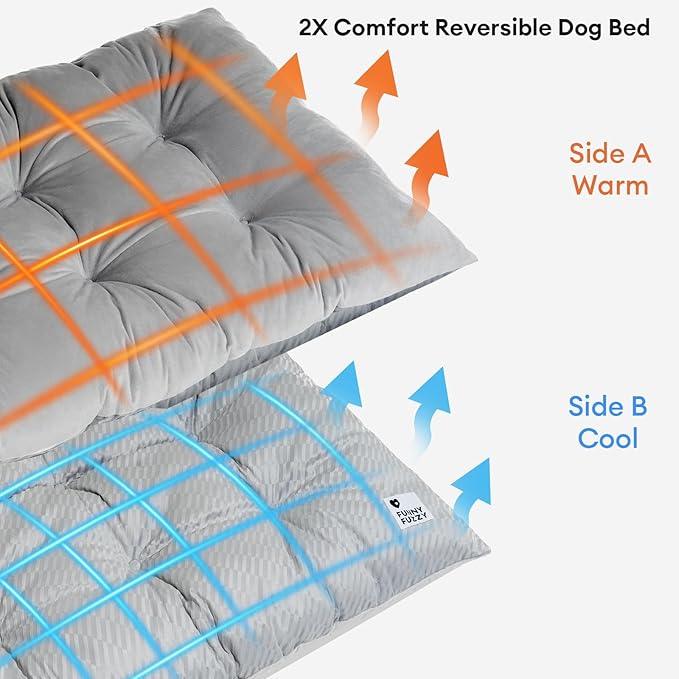 FUNNY FUZZY Washable Dog Bed,Reversible Plush Dog Crate Mat, Soft Fluffy Kennel Pad,Pet Sleeping Mattress for Large,Jumbo,Medium Sized Dogs Breeds,Indoor Cats,41.7" × 28.3", Light Grey-PurrikoPets