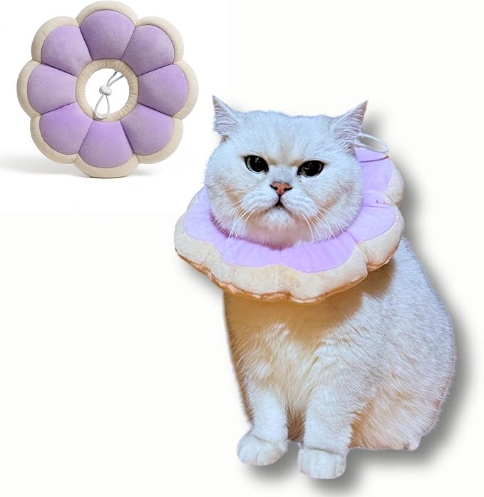 Adjustable Comfy Flower Style Elizabeth Collar for Cats Puppies Soft Recovery Cone Pet Protective Neck Collar (Purple, Medium)-PurrikoPets