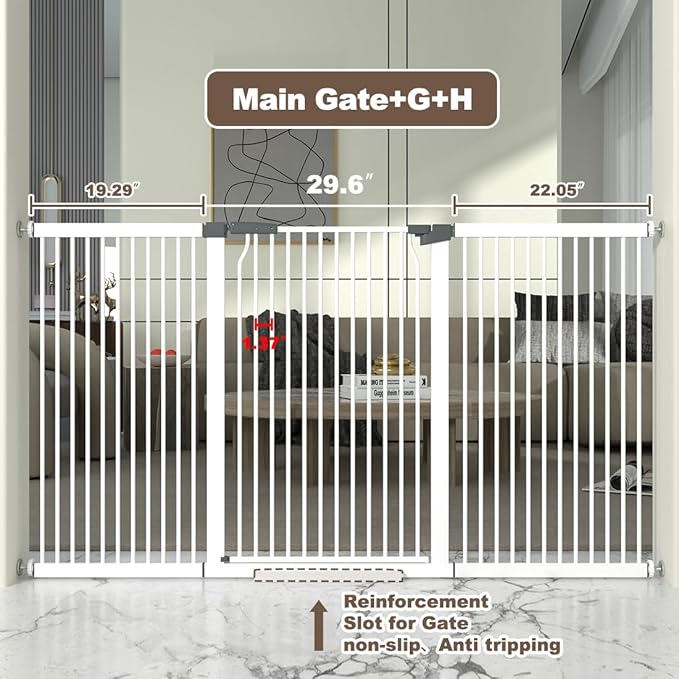 41" Extra Tall and Wide Baby Gate, 72.3-74" Wide Pet Cat Gate for Doorway, Extra Wide Pressure Mounted Child Door with Expansion Kit, Metal Safe Gate, Tall Dog Gate, White-PurrikoPets