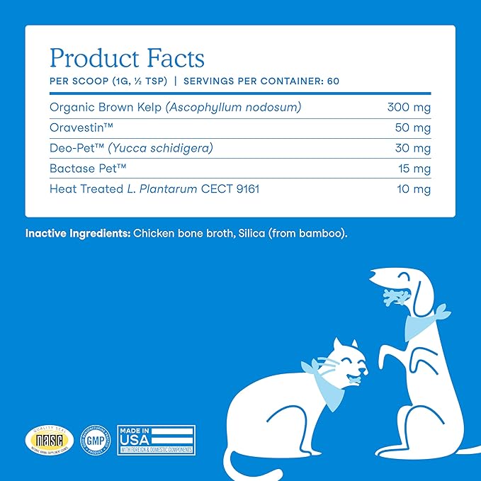 Fera Pets Cat & Dog Dental Support Powder - Supports Fresh Breath - Promotes Healthy Teeth and Gums - Targets Tartar Build-Up - Includes Kelp, Enzymes & Postbiotics - 60 Scoops-PurrikoPets