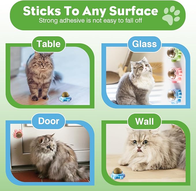 4 Pack Catnip Balls Roller Wall Ball for Cats Spinning Catnip Station Licking Balls Organic Cat nip Chew Ball for Teeth Cleaning & Play-PurrikoPets