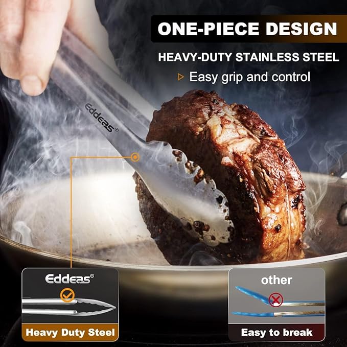 2PCS 12inch Kitchen Tongs - Heat Resistant 600 Degree Tongs for Cooking, Heavy Duty All Metal Food Tongs, Stainless Steel and Non-Slip handle, Salad, Grilling, Barbecue, Dishwasher safe-PurrikoPets