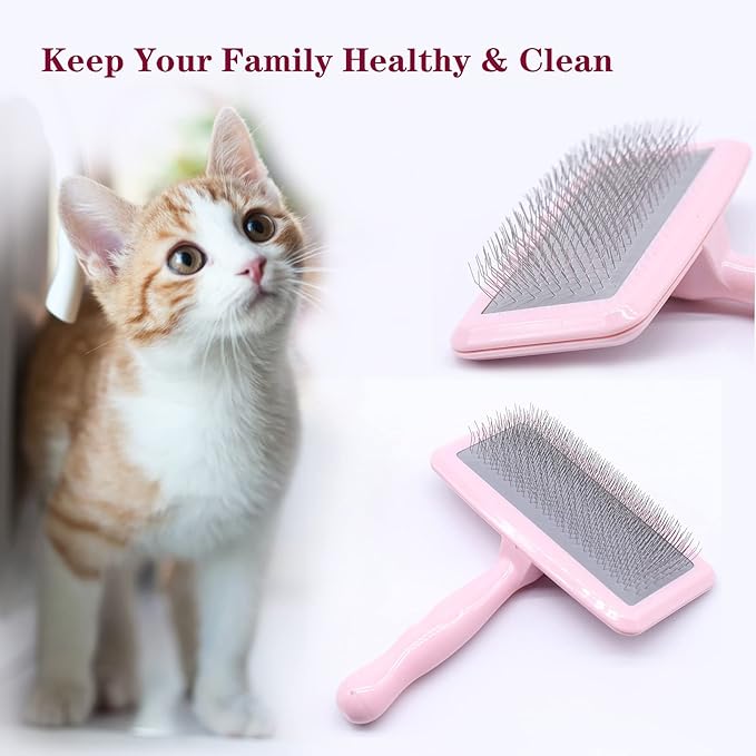 Air Cushion Slicker Brush for Dogs Cats,Soft Pin Shedding Brush for Short Haired Dog,Cat, Pet Grooming Wire Brush for Thin Curly Matted Tangled Hair,14mm(0.55"),Pink-PurrikoPets