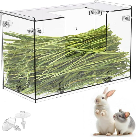 Acrylic Rabbit Hay Feeder with Lid, Transparent Hanging Food Dispenser Hay Feeder for Bunny Rabbits Guinea Pig Cage Chinchillas Hamsters Small Pets and Animals（Small-PurrikoPets