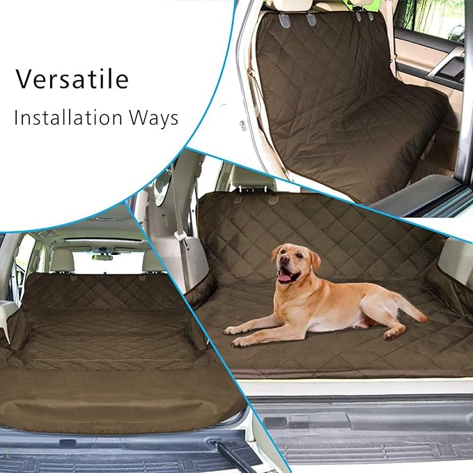 F-color SUV Cargo Liner for Dogs, Water Resistant Pet Cargo Cover Dog Seat Cover Mat for SUVs Sedans Vans with Bumper Flap Protector, Non-Slip, Large Size Universal Fit, Brown-PurrikoPets