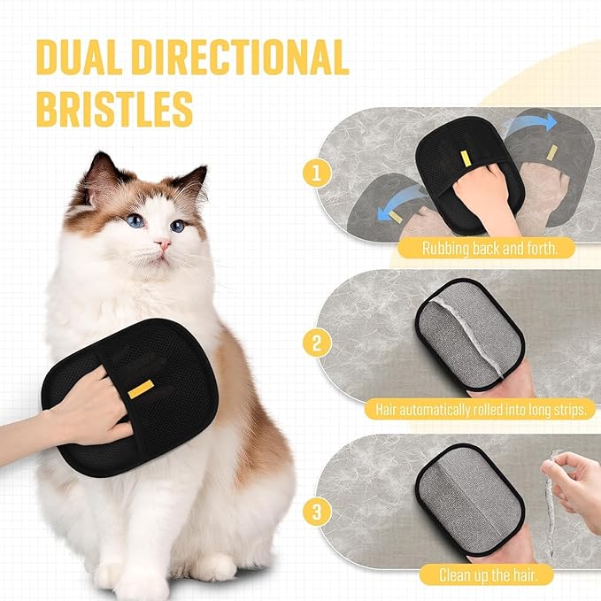 2025 New Pet Hair RemovalGlove,Upgraded Animal Fur Removal Tool,Yomi Pet Hair Remover Glove, Washable Reusable Double Sided Static Pet Hair Removal Glove forCouch,Furniture,Carpet,CarSeat. (2pcs)-PurrikoPets