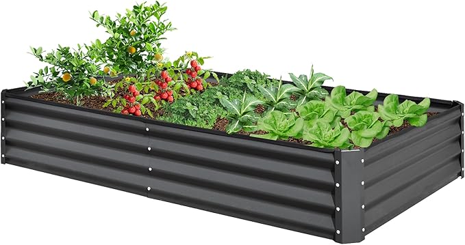 Domi Galvanized Raised Garden Bed, 6x3x1Ft Thickening Metal Planter Box for Vegetables Bottomless for Backyard Outdoor, 1" Deep w/ 128 Gallon Capacity - Dark Gray-PurrikoPets