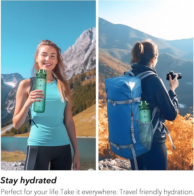 32oz Motivational Water Bottles with Time Marker & Fruit Strainer, Transparent Gradient Color Water Bottle with Times to Drink, Leakproof & BPA Free, Reusable Bottle with Strap (No Straw)-PurrikoPets