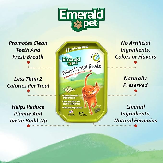 Feline Dental Treats — Tasty and Crunchy Cat Dental Treats Grain Free — Natural Dental Treats to Clean Cat Teeth, Freshen Cat Breath, and Reduce Plaque and Tartar Buildup — Tuna Treats, 11 oz-PurrikoPets