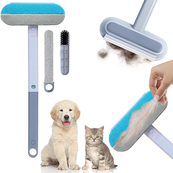 4 in 1 Multifunctional Reusable Pet Hair Remover Brush,Dog & Cat Hair Remover Tool for Couch,Bedding & Carpet,Washable Fur Remover with Dual-Sided Cleaning Brush-PurrikoPets
