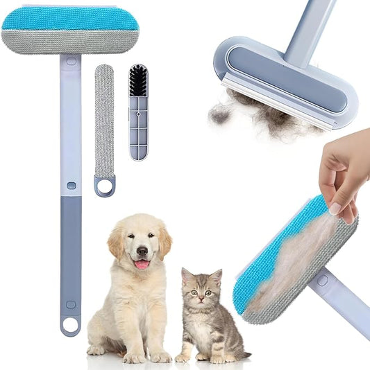 4 in 1 Multifunctional Reusable Pet Hair Remover Brush,Dog & Cat Hair Remover Tool for Couch,Bedding & Carpet,Washable Fur Remover with Dual-Sided Cleaning Brush-PurrikoPets