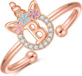 Unicorn Rings Gifts for Girls - Adjustable Initial Ring Dainty Cute Unicorn Rings for Girl Teens Little Girls Jewelry Birthday Gift