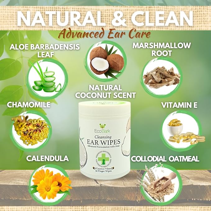 EcoBark Dog Ear Cleaner - Dog Ear Wipes with Finger Pad in Ear Solution - Gentle Otic Dog Grooming Supplies to Soothe Dog Ear Itching - Cleanse Away Dirt and Debris-PurrikoPets