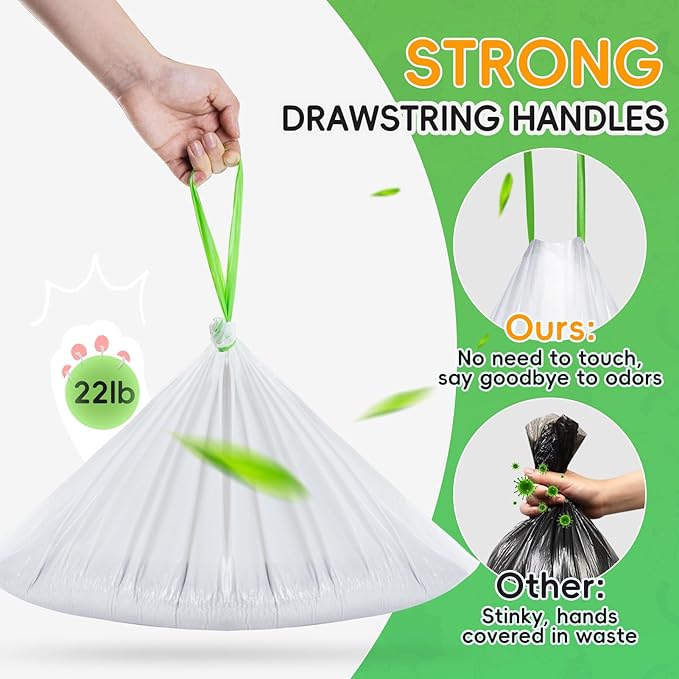 120 Pack Cat Litter Box Liners for Meo Want SC01, MW-SC02, MW-LR01,1.5 Mil Thick Drawstring Heavy Duty Leak-proof Disposable Smart Self-Cleaning Litter Box Robot Waste Drawer Trash Bags 18" x 12.6"-PurrikoPets